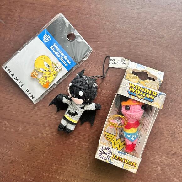 Bundle of DC Batman, Wonder Woman Thread Voodoo Dolls & Tweety Bird Pin - Picture 2 of 5